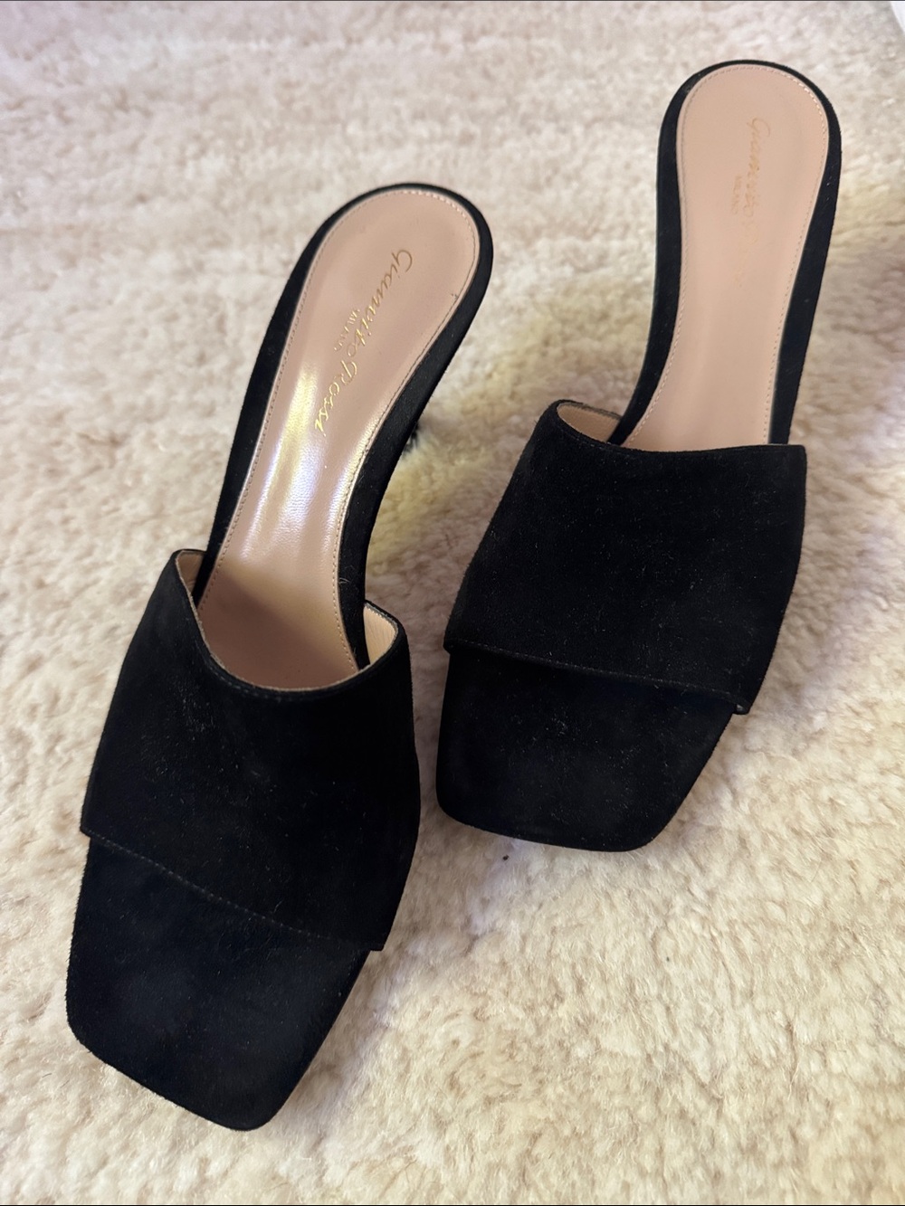 Gianvito Rossi Black Suede Square-Toe Slide Mules